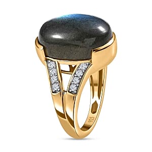 Malagasy Labradorite and White Zircon 11.28 ctw Ring in Vermeil Yellow Gold Over Sterling Silver (Size 10)