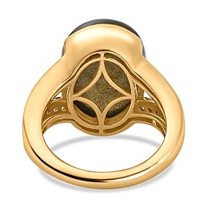 Malagasy Labradorite and White Zircon 11.28 ctw Ring in Vermeil Yellow Gold Over Sterling Silver (Size 10)
