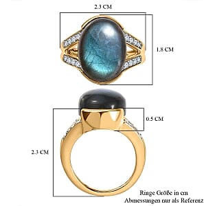 Malagasy Labradorite and White Zircon 11.28 ctw Ring in Vermeil Yellow Gold Over Sterling Silver (Size 10)