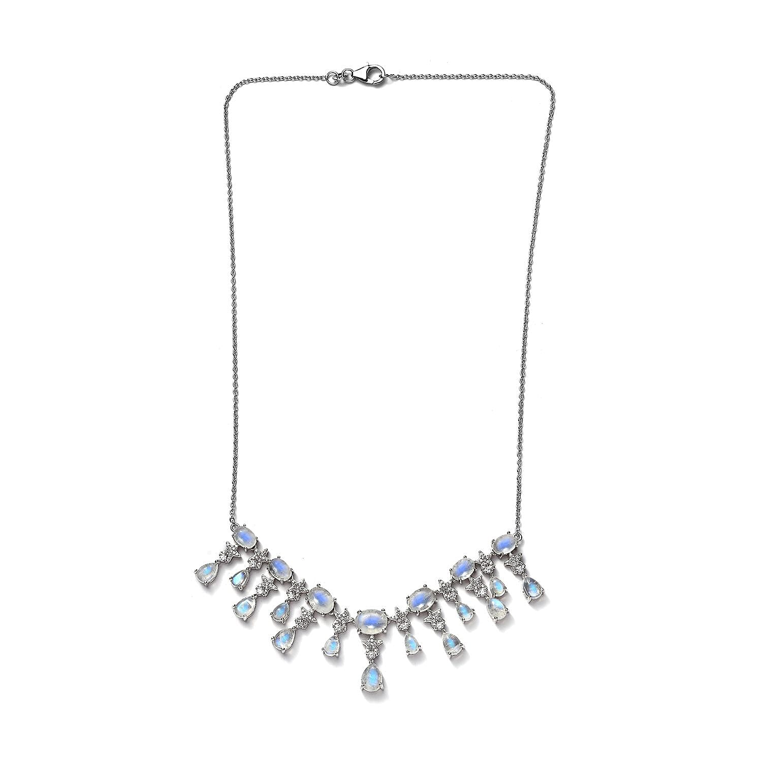 GP Celestial Dreams Collection Premium Rainbow Moonstone and White Zircon Necklace 18-20 Inches in Platinum Over Sterling Silver 20.00 ctw