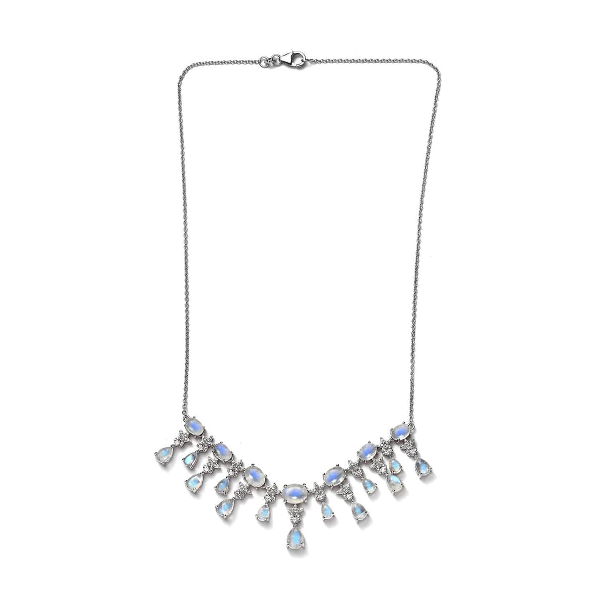 GP Celestial Dreams Collection Premium Rainbow Moonstone and White Zircon Necklace 18-20 Inches in Platinum Over Sterling Silver 20.00 ctw image number 4