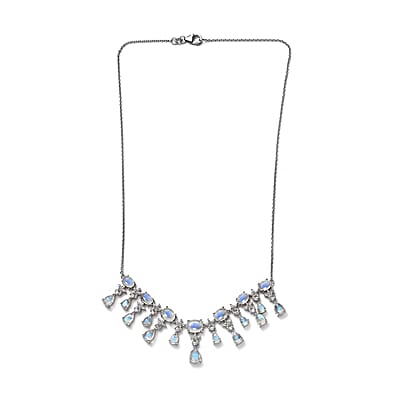 GP Celestial Dreams Collection Premium Rainbow Moonstone and White Zircon Necklace 18-20 Inches in Platinum Over Sterling Silver 20.00 ctw