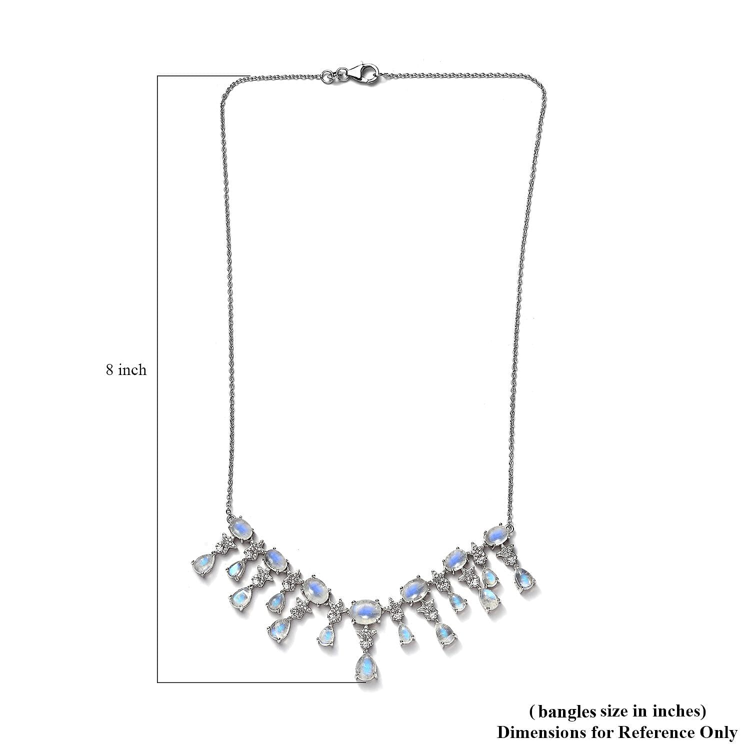 GP Celestial Dreams Collection Premium Rainbow Moonstone and White Zircon Necklace 18-20 Inches in Platinum Over Sterling Silver 20.00 ctw