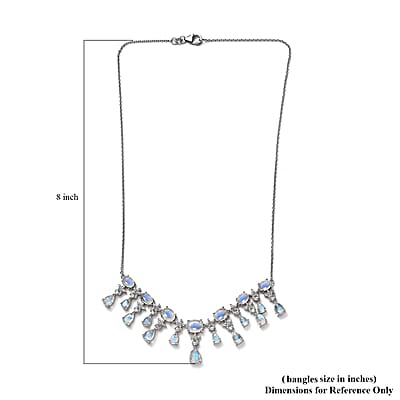 GP Celestial Dreams Collection Premium Rainbow Moonstone and White Zircon Necklace 18-20 Inches in Platinum Over Sterling Silver 20.00 ctw