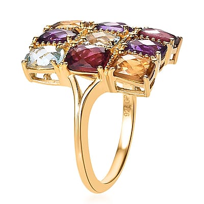 GP Royal Art Deco Collection Multi Gemstone 5.15 ctw Ring in Vermeil Yellow Gold Over Sterling Silver (Size 10.0)