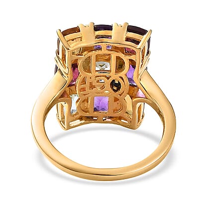 GP Royal Art Deco Collection Multi Gemstone 5.15 ctw Ring in Vermeil Yellow Gold Over Sterling Silver (Size 10.0)