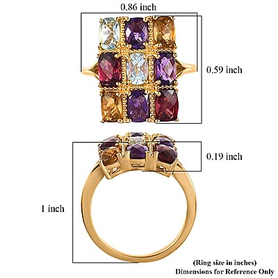 GP Royal Art Deco Collection Multi Gemstone 5.15 ctw Ring in Vermeil Yellow Gold Over Sterling Silver (Size 10.0)