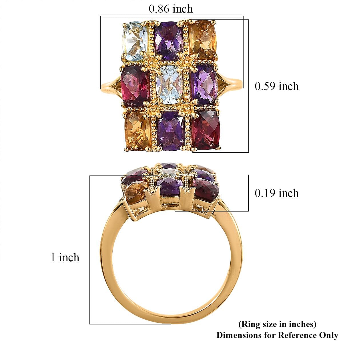GP Royal Art Deco Collection Multi Gemstone 5.15 ctw Ring in Vermeil Yellow Gold Over Sterling Silver (Size 7.0) image number 5