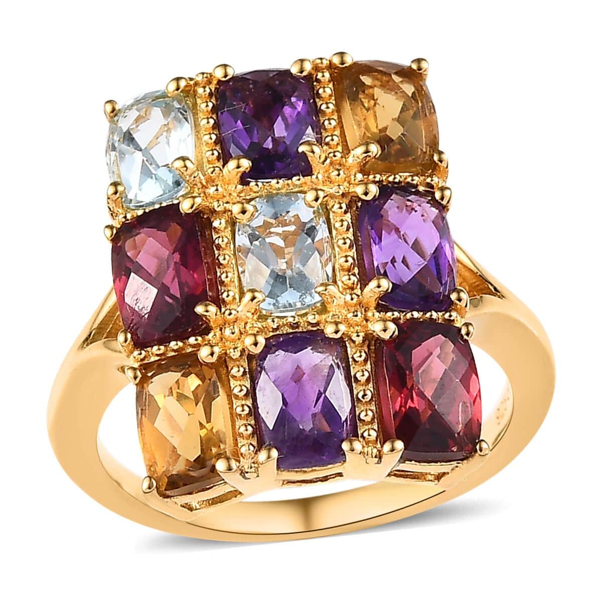 GP Royal Art Deco Collection Multi Gemstones Ring in Vermeil Yellow Gold Over Sterling Silver (Size 9.0) 7.90 ctw image number 0