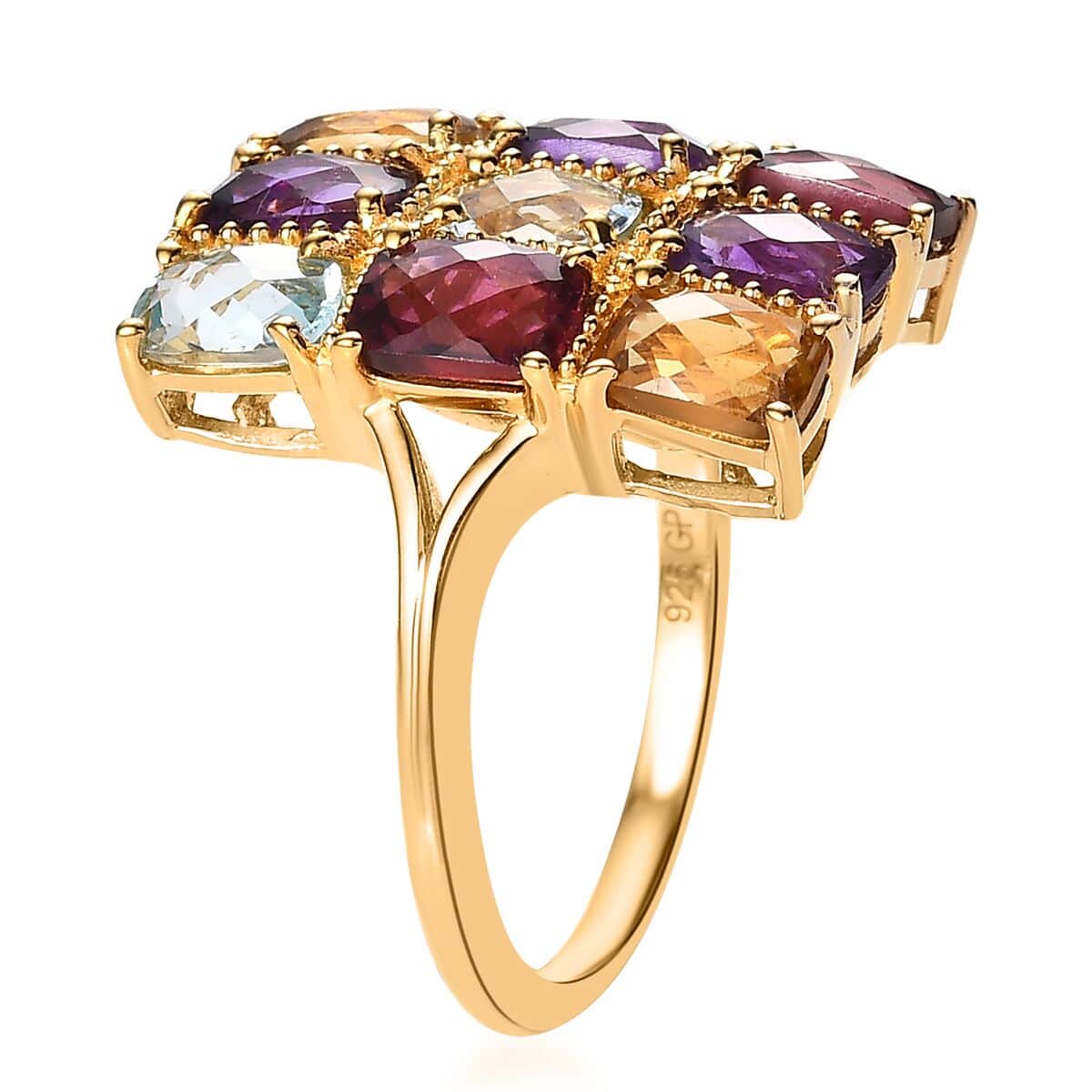 GP Royal Art Deco Collection Multi Gemstones Ring in Vermeil Yellow Gold Over Sterling Silver (Size 9.0) 7.90 ctw image number 3