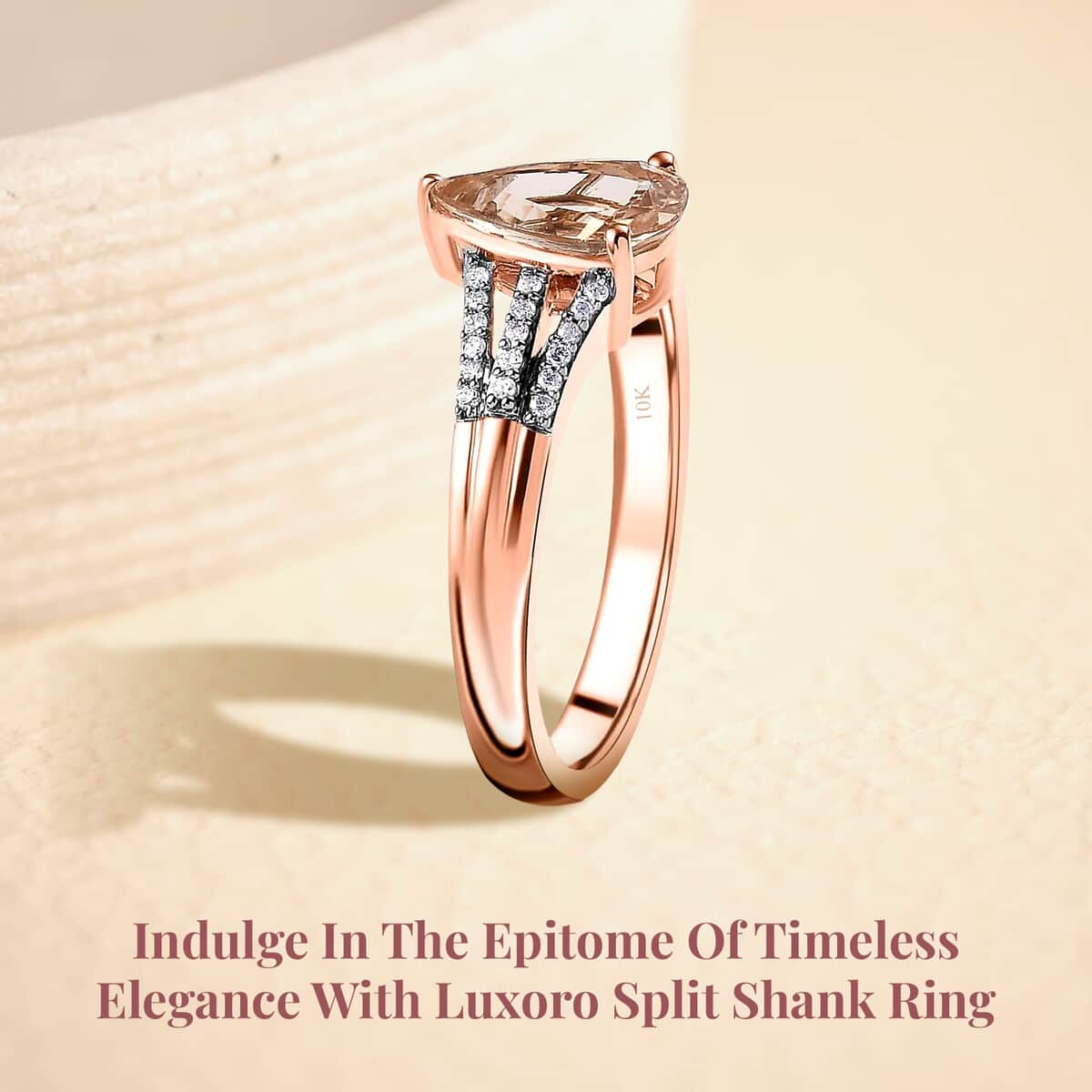 Luxoro 10K Rose Gold Premium Marropino Morganite and Diamond Split Shank Ring (Size 10.0) 1.65 ctw image number 2