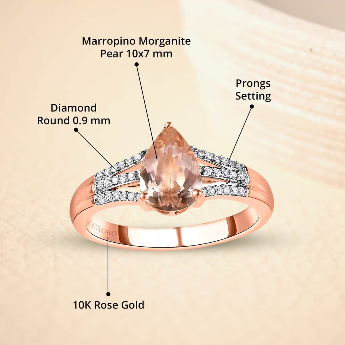 Luxoro 10K Rose Gold Premium Marropino Morganite and Diamond Split Shank Ring (Size 10.0) 1.65 ctw image number 4