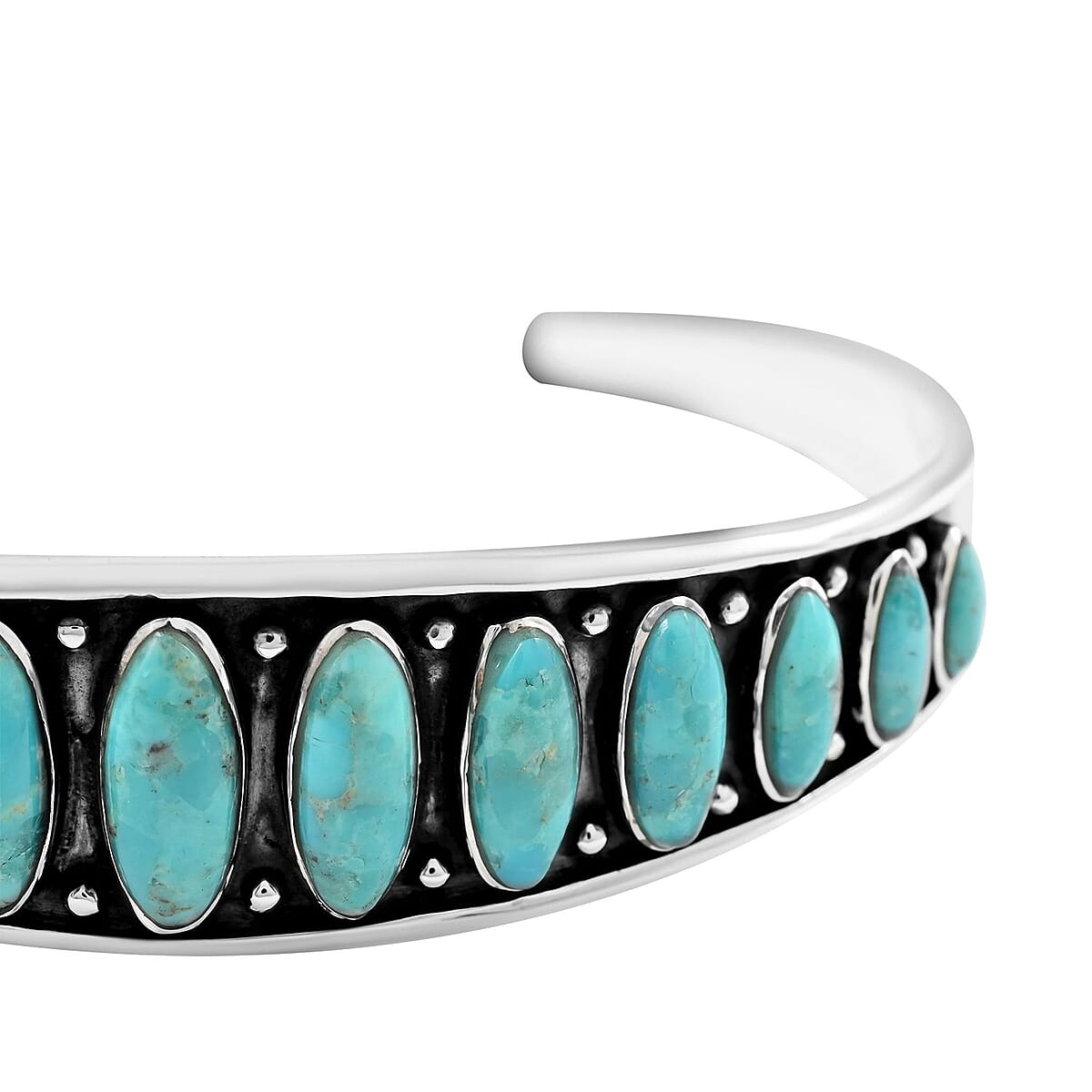 Santa Fe Style Turquoise Cuff Bracelet in Sterling Silver (Adjustable) 6.50 ctw image number 3