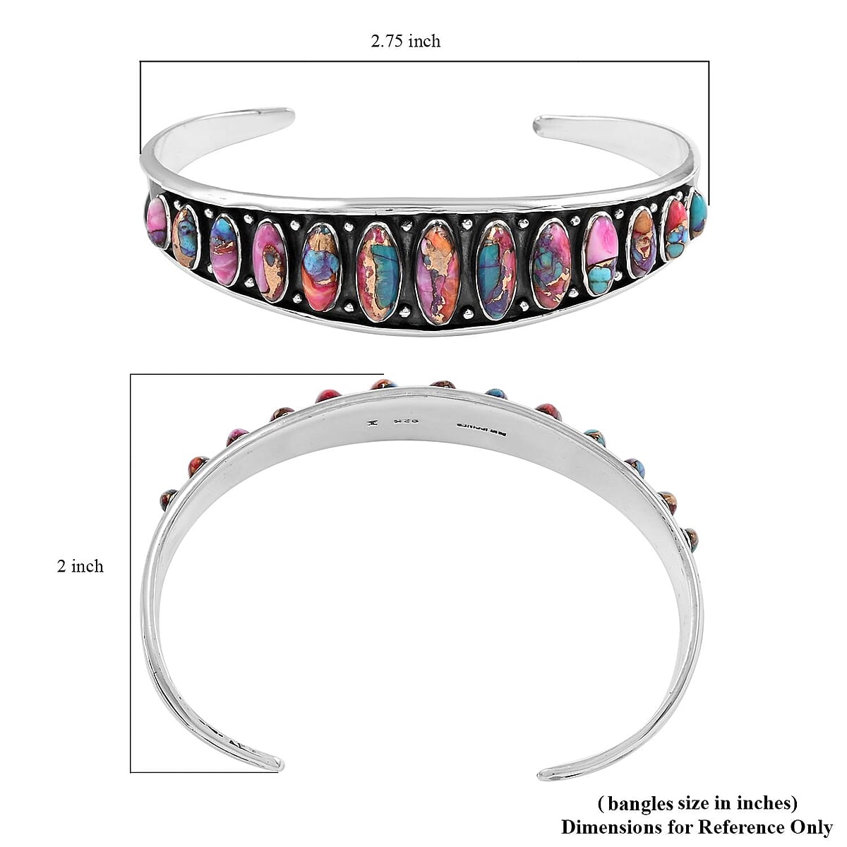 Santa Fe Style Multi Gemstone Cuff Bracelet in Sterling Silver (Adjustable) 6.50 ctw image number 4