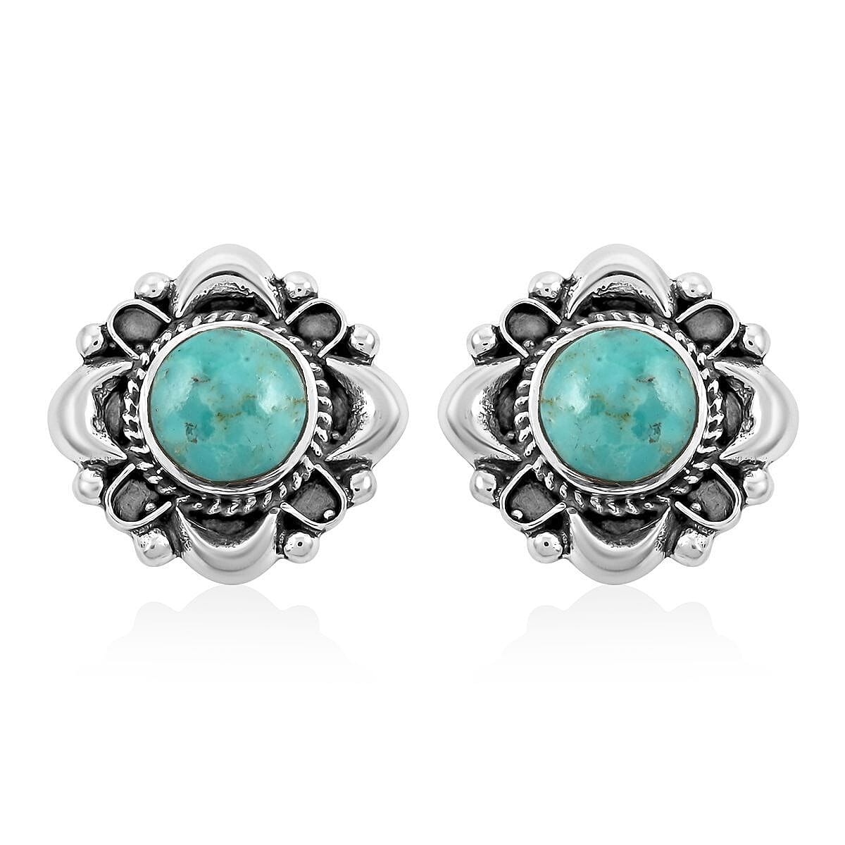 Santa Fe Style Kingman Turquoise Earrings in Sterling Silver 1.05 ctw