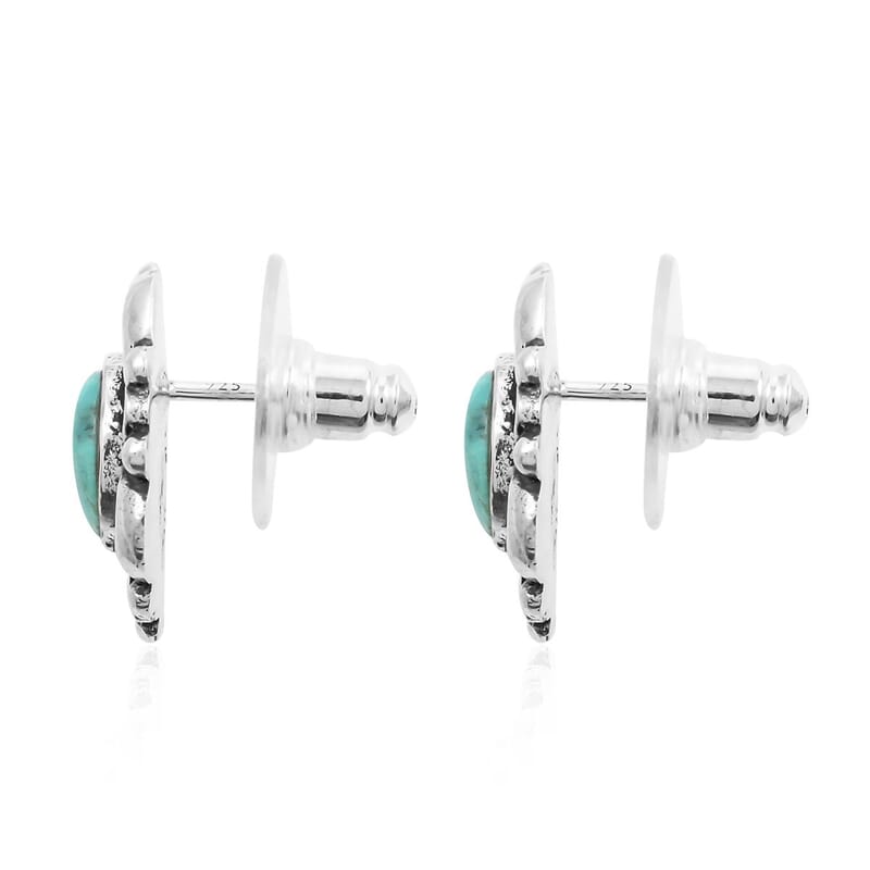 Santa Fe Style Kingman Turquoise Earrings in Sterling Silver 1.05 ctw