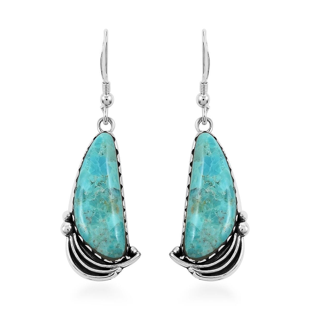 Santa Fe Style Kingman Turquoise Earrings in Sterling Silver 1.75 ctw
