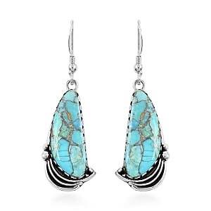 Santa Fe Style Mojave Turquoise Dangle Earrings in Sterling Silver 1.75 ctw