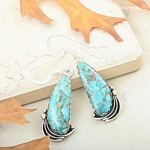 Santa Fe Style Mojave Turquoise Dangle Earrings in Sterling Silver 1.75 ctw