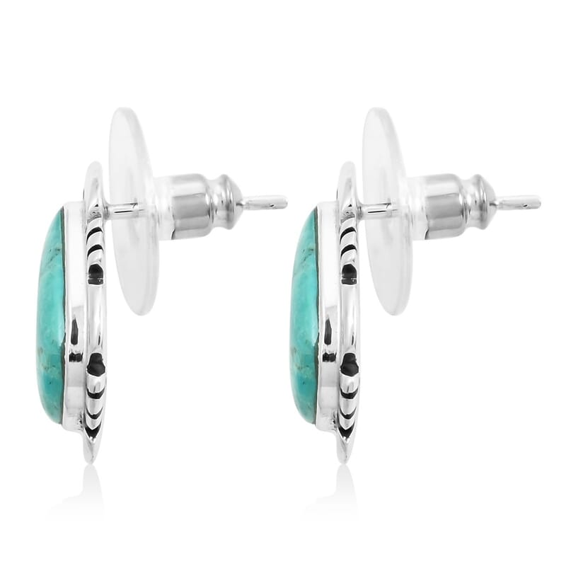 Santa Fe Style Kingman Turquoise Earrings in Sterling Silver 1.25 ctw