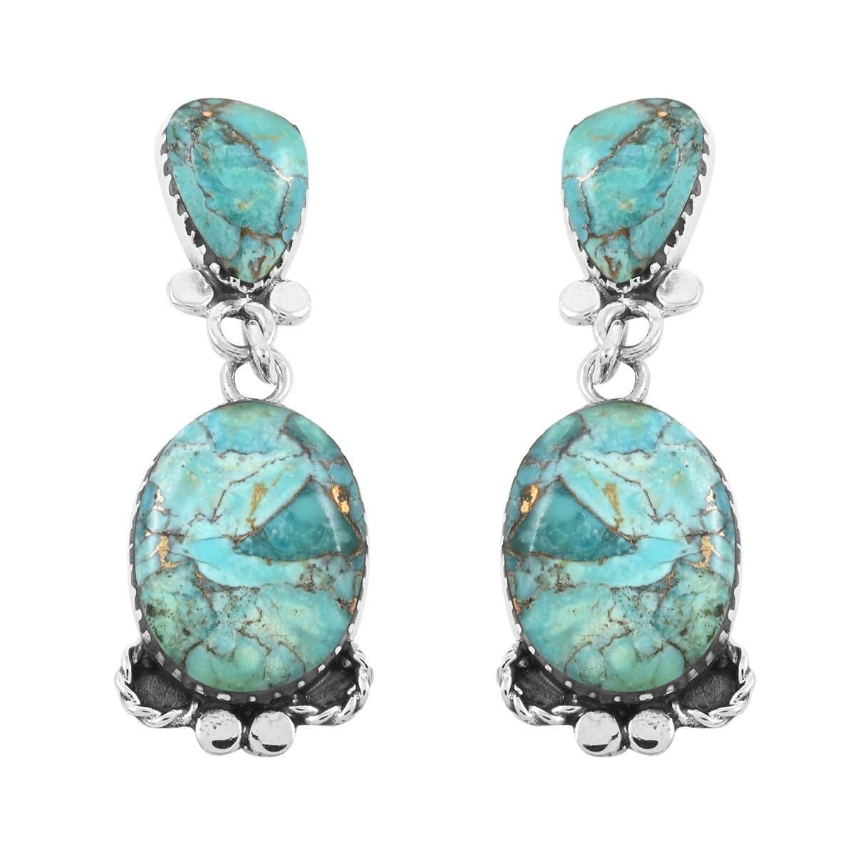 Santa Fe Style Turquoise Dangle Earrings in Sterling Silver 2.10 ctw image number 0