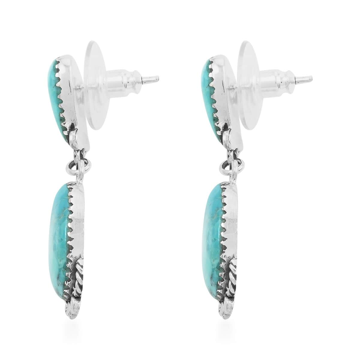 Santa Fe Style Turquoise Dangle Earrings in Sterling Silver 2.10 ctw image number 3