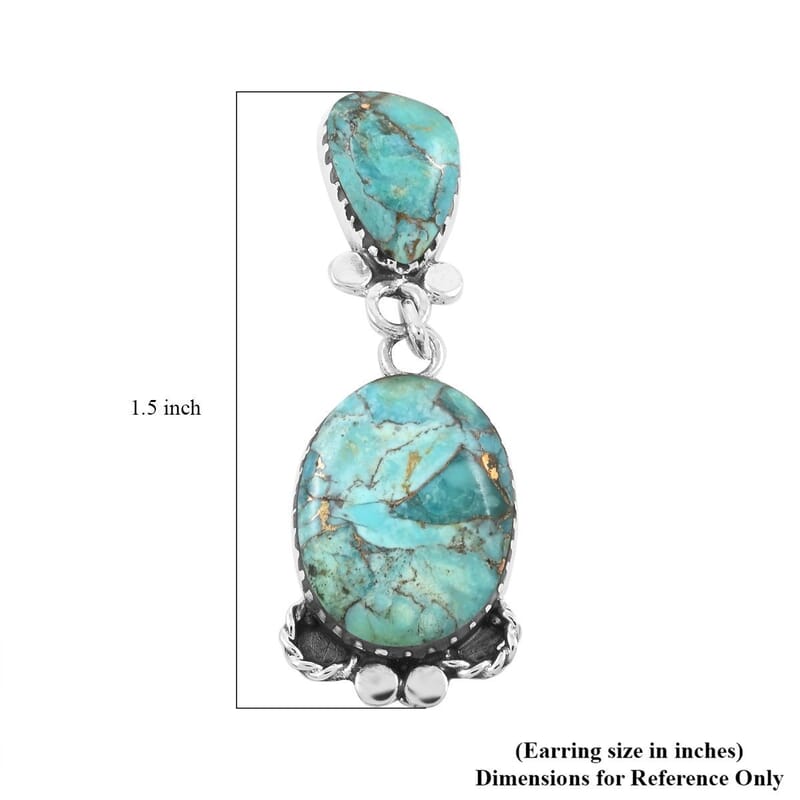 Santa Fe Style Kingman Turquoise Dangle Earrings in Sterling Silver 2.10 ctw