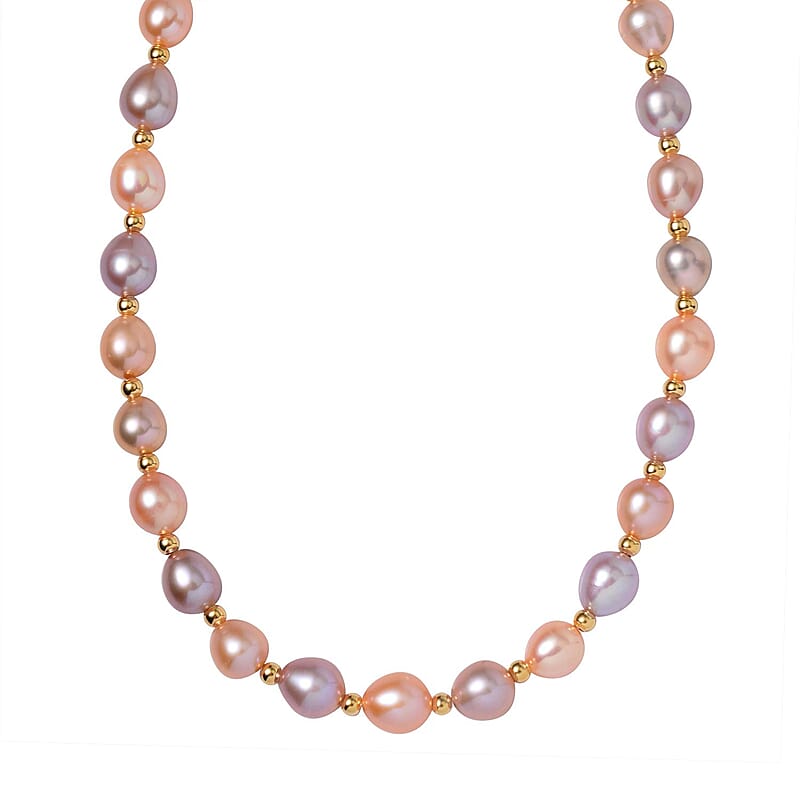 Multi Color Freshwater Pearl 170.00 ctw Necklace in 14K Yellow Gold Over Sterling Silver 18 Inches