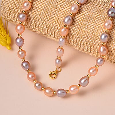 Multi Color Freshwater Pearl 170.00 ctw Necklace in 14K Yellow Gold Over Sterling Silver 18 Inches