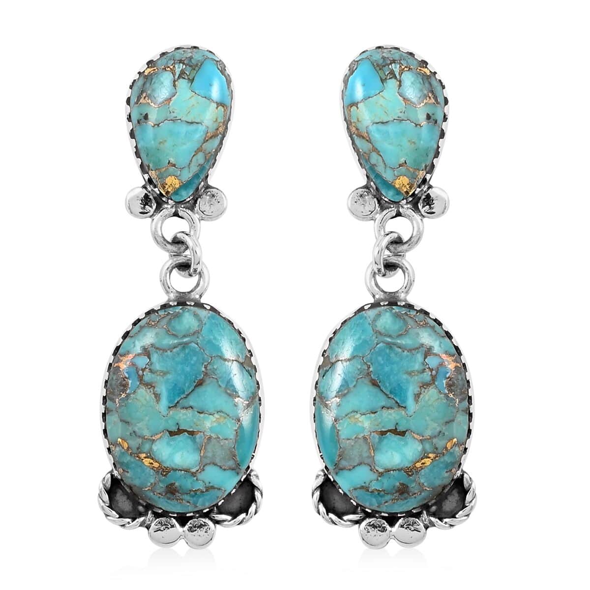 Santa Fe Style Mojave Turquoise Dangle Earrings in Sterling Silver 2.10 ctw image number 0