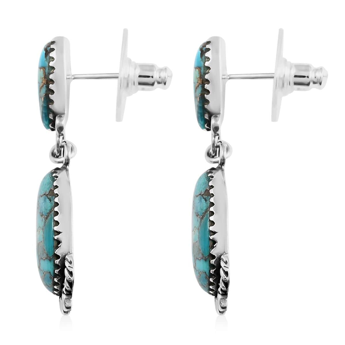 Santa Fe Style Mojave Turquoise Dangle Earrings in Sterling Silver 2.10 ctw image number 3