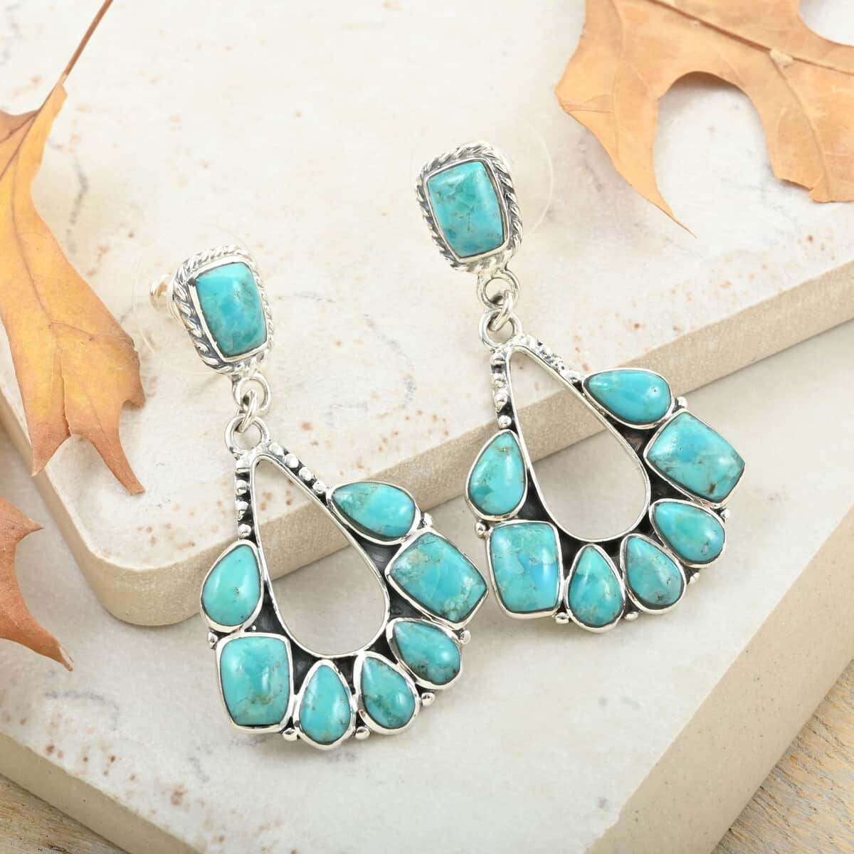 Santa Fe Style Turquoise Earrings in Sterling Silver 2.25 ctw image number 1