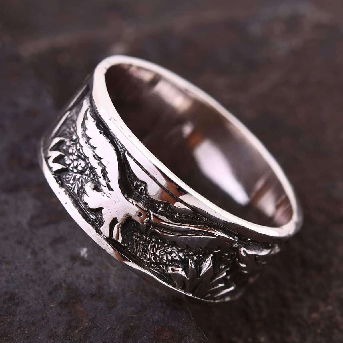 Bali Legacy Sterling Silver Engraved Eagle Ring (Size 9.0) 4.65 Grams image number 1