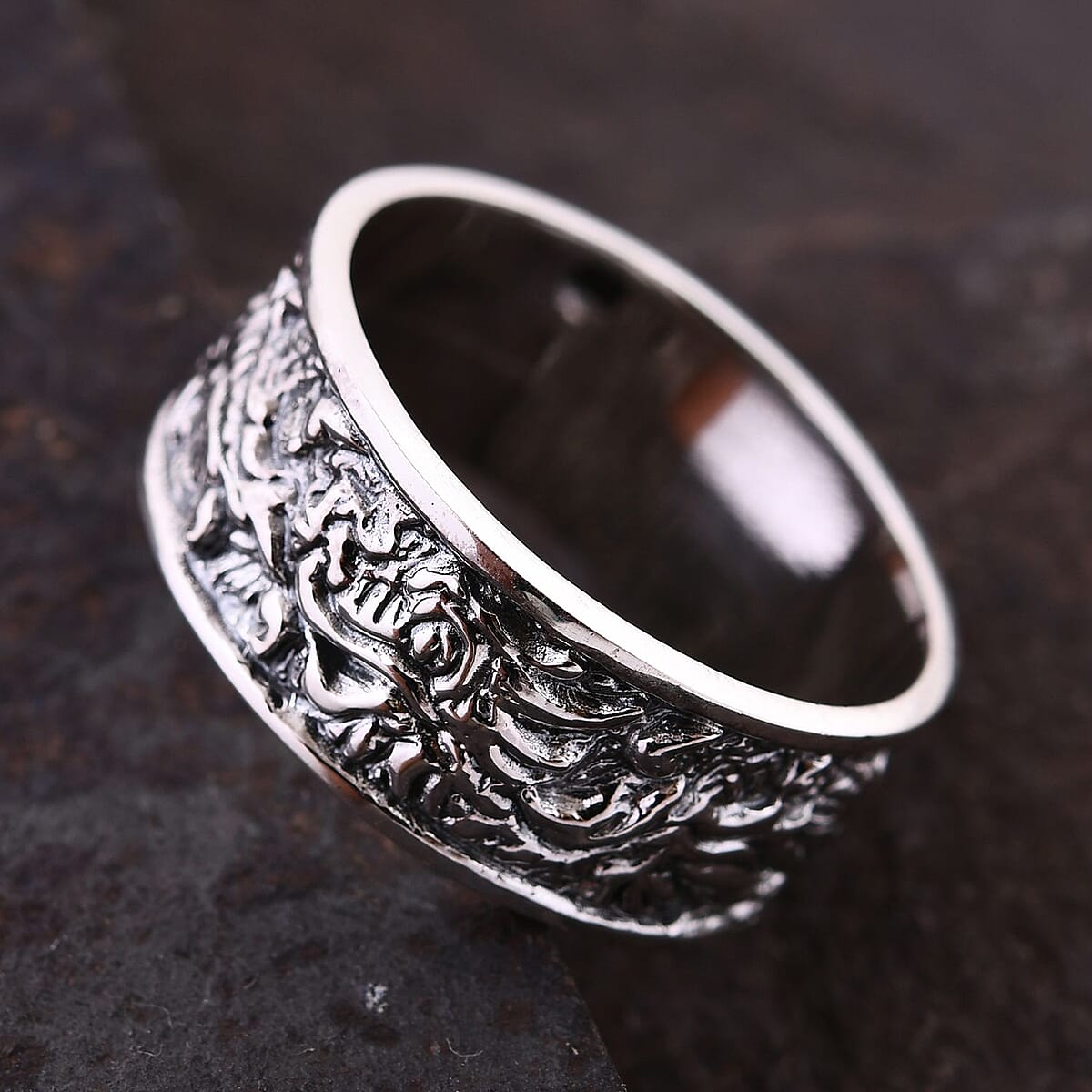 Bali Legacy Sterling Silver Engraved Dragon Ring (Size 8.0) 5.20 Grams image number 1