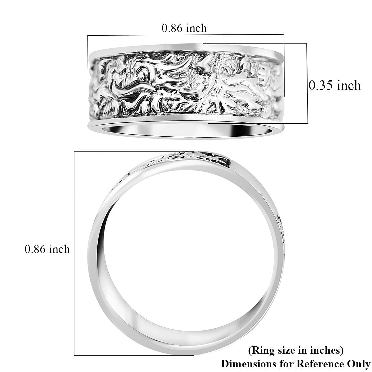 Bali Legacy Sterling Silver Engraved Dragon Ring (Size 8.0) 5.20 Grams image number 5