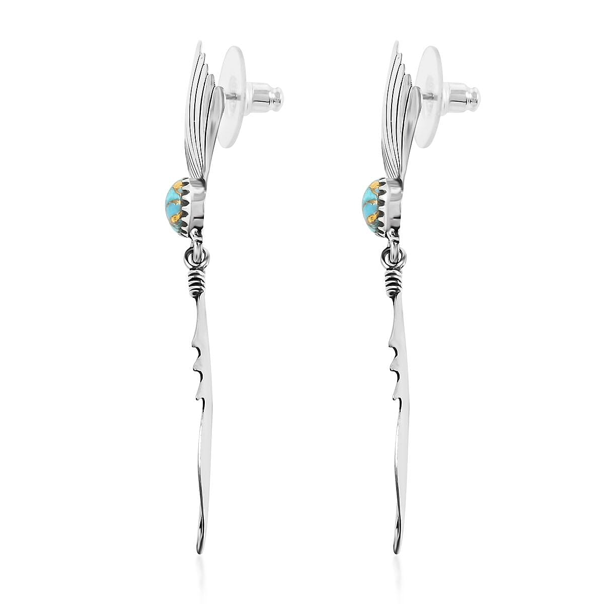 Santa Fe Style Mojave Turquoise Feather Earrings in Sterling Silver 0.75 ctw