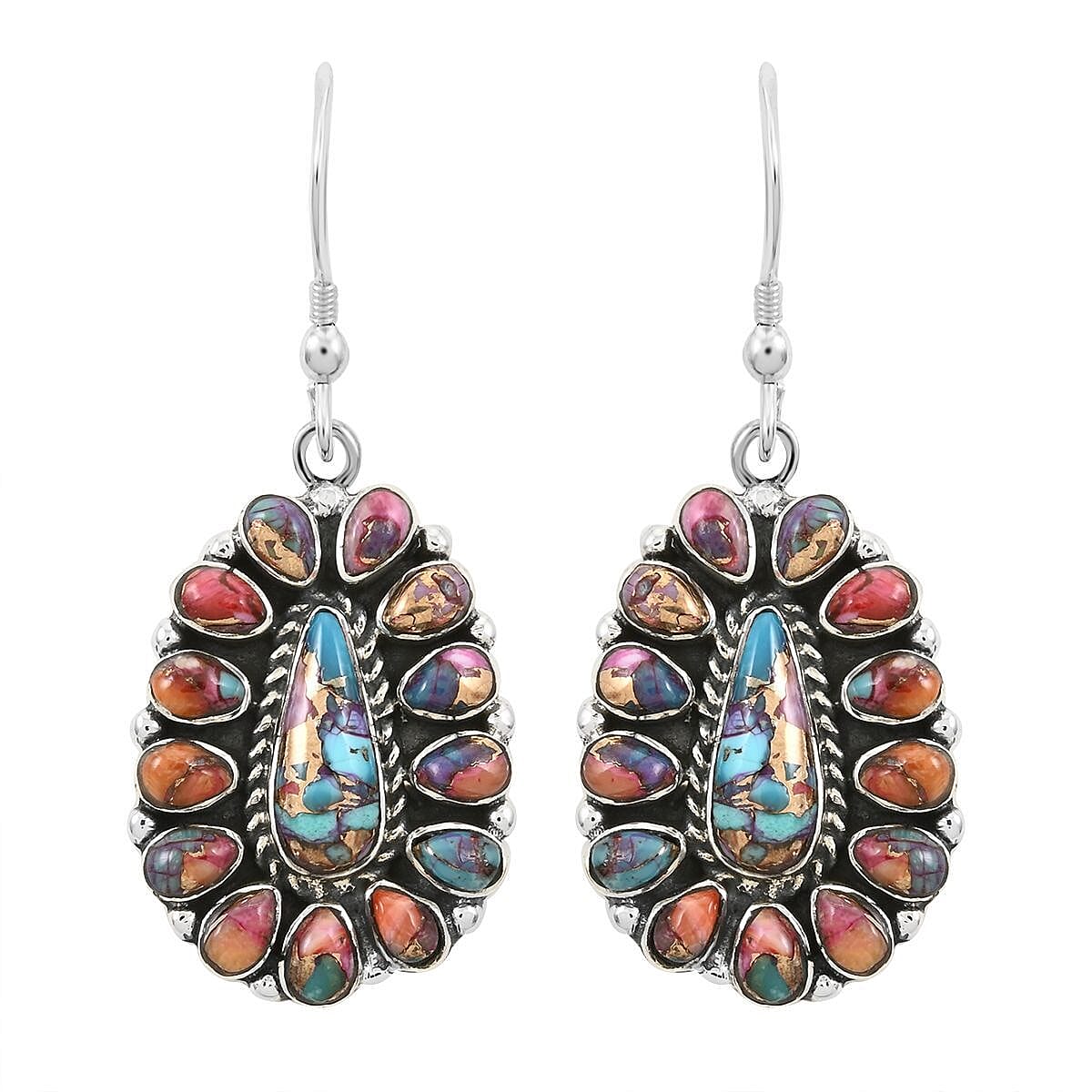 Santa Fe Style Multi Gemstone Earrings in Sterling Silver 4.50 ctw