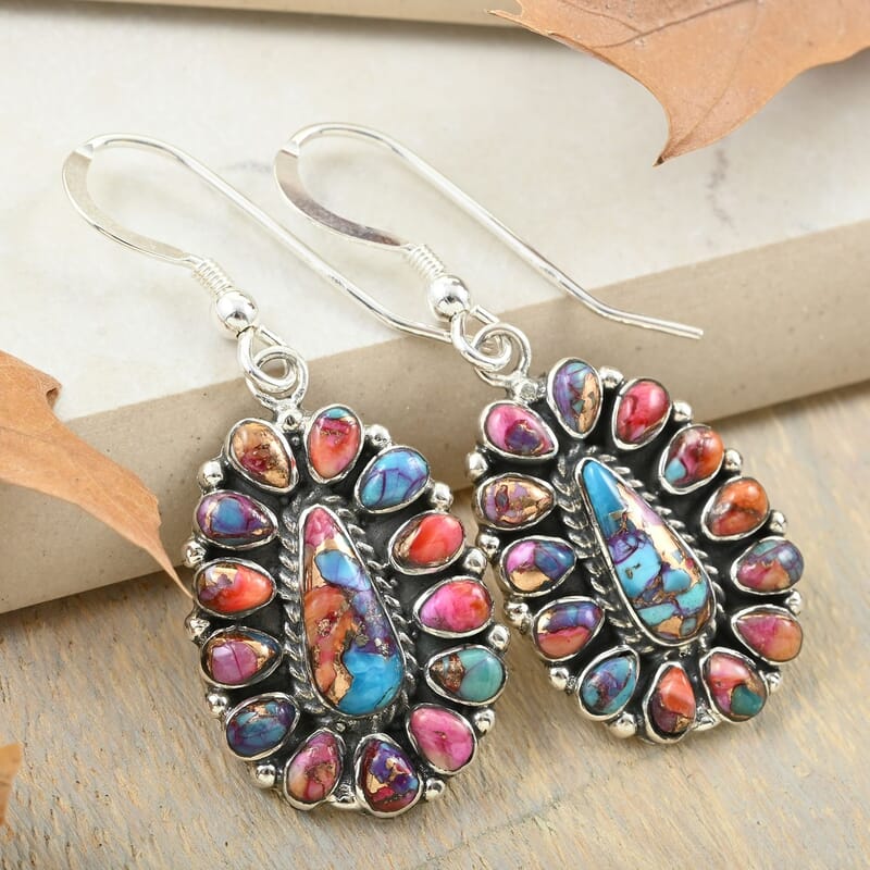 Santa Fe Style Multi Gemstone Earrings in Sterling Silver 4.50 ctw