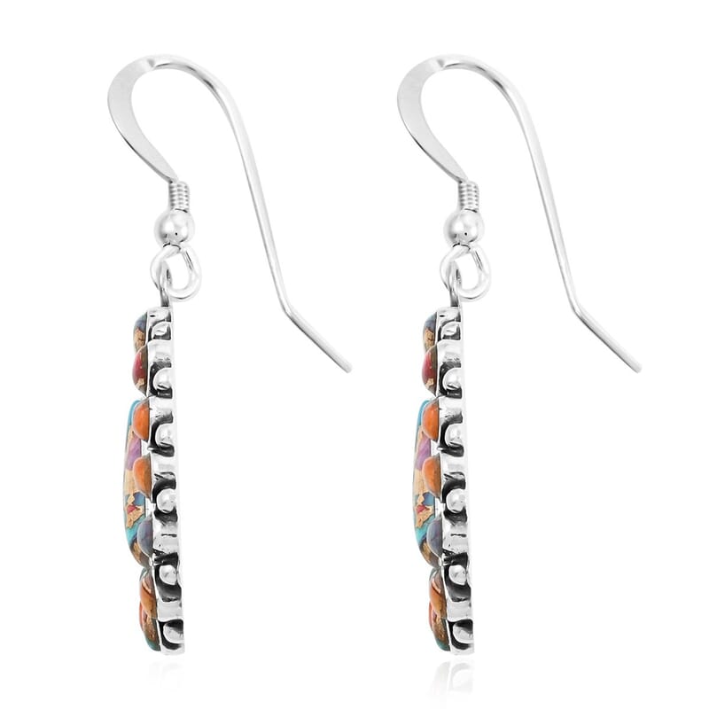 Santa Fe Style Multi Gemstone Earrings in Sterling Silver 4.50 ctw