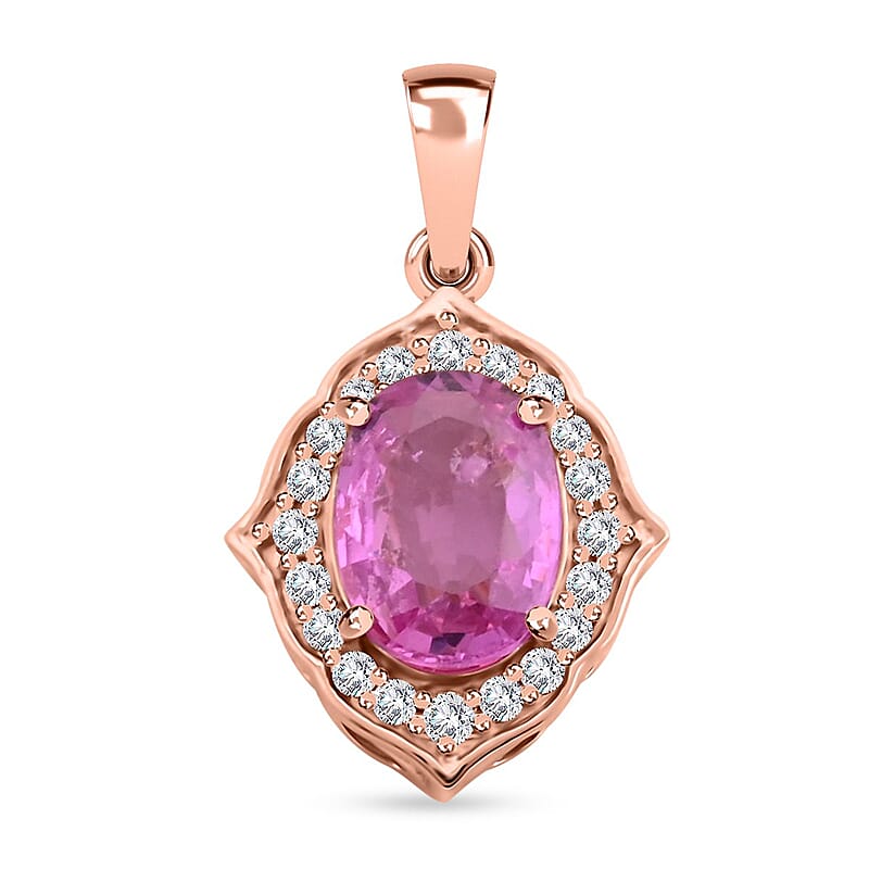 Certified and Appraised Luxoro 14K Rose Gold AAA Madagascar Pink Sapphire and G-H I2 Diamond Pendant without Chain 1.50 ctw