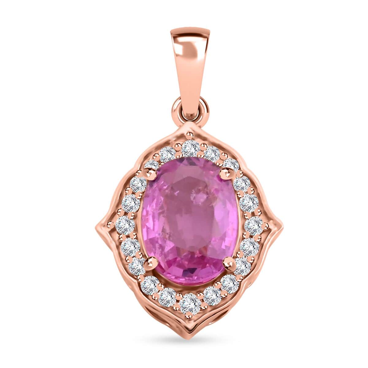 Luxoro 14K Rose Gold AAA Madagascar Pink Sapphire and G-H I2 Diamond Pendant 1.50 ctw image number 0