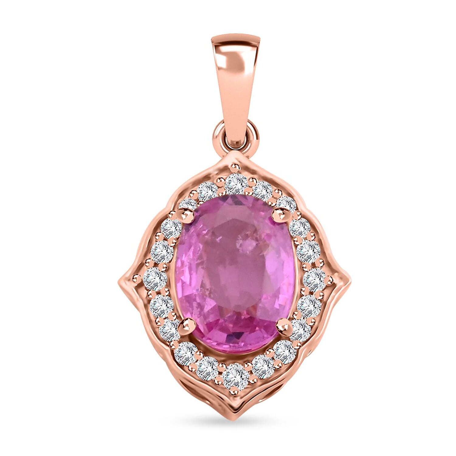 Certified and Appraised Luxoro 14K Rose Gold AAA Madagascar Pink Sapphire and G-H I2 Diamond Pendant without Chain 1.50 ctw