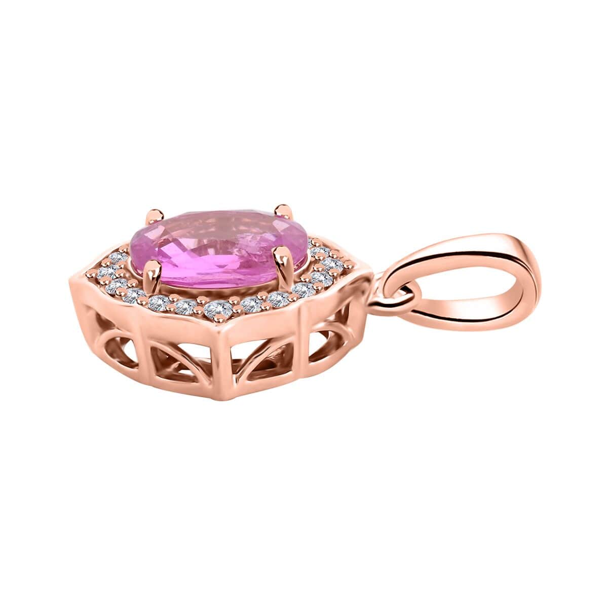 Luxoro 14K Rose Gold AAA Madagascar Pink Sapphire and G-H I2 Diamond Pendant 1.50 ctw image number 2