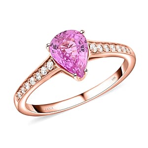 18K Rose Gold  AAA   Pink Sapphire ,  White Diamond  SI Ring ,  Gold Wt. 2.81 g 1.30 ctw