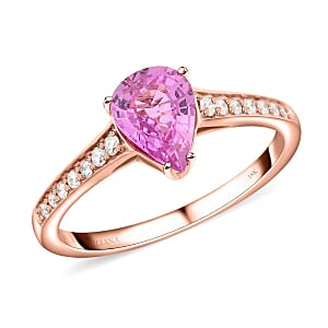 18K Rose Gold  AAA   Pink Sapphire ,  White Diamond  SI Ring ,  Gold Wt. 2.81 g 1.30 ctw