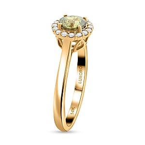 Luxoro 14K Yellow Gold AAA Ambanja Demantoid Garnet and G-H I2 Diamond Ring (Size 6.5) 1.00 ctw