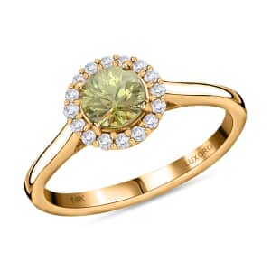 Luxoro 14K Yellow Gold AAA Ambanja Demantoid Garnet and G-H I2 Diamond Ring (Size 7.0) 1.00 ctw