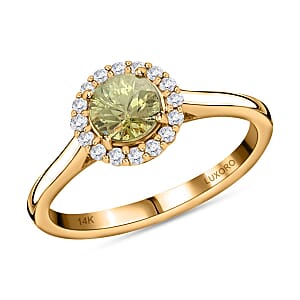 Luxoro 14K Yellow Gold AAA Ambanja Demantoid Garnet, Diamond (G-H, I2) (0.16 cts) Ring (Size 8.5) 1.00 ctw