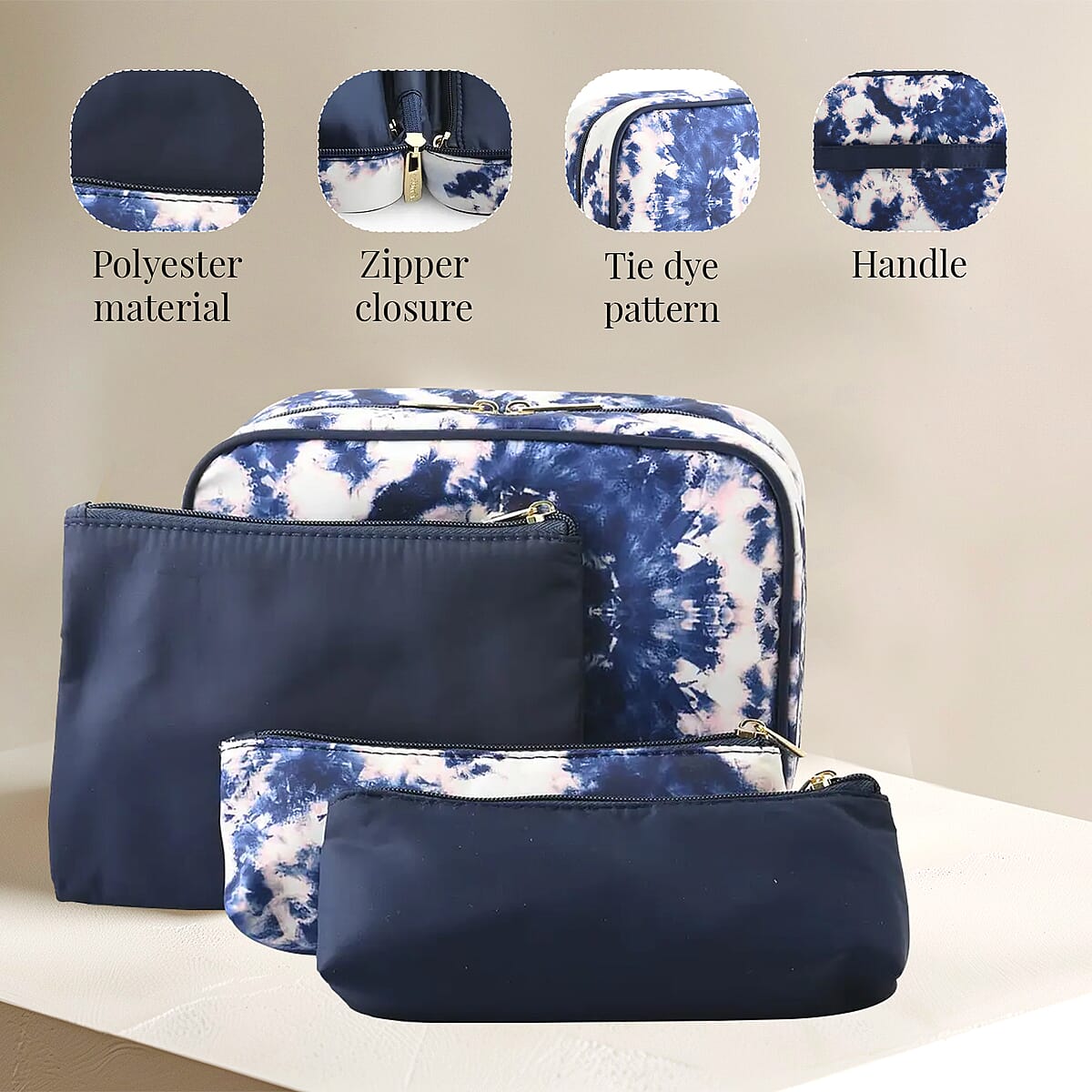 Scunci Conair Tie Dye 4pc Travel Makeup Bag Set image number 3