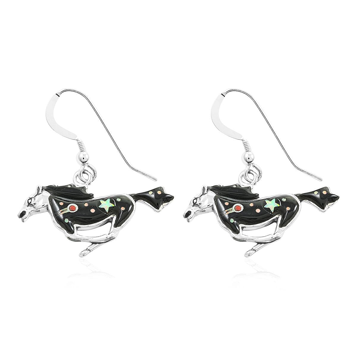 Santa Fe Style Black Onyx and Multi Gemstone Horse Earrings in Sterling Silver 6.15 ctw image number 3